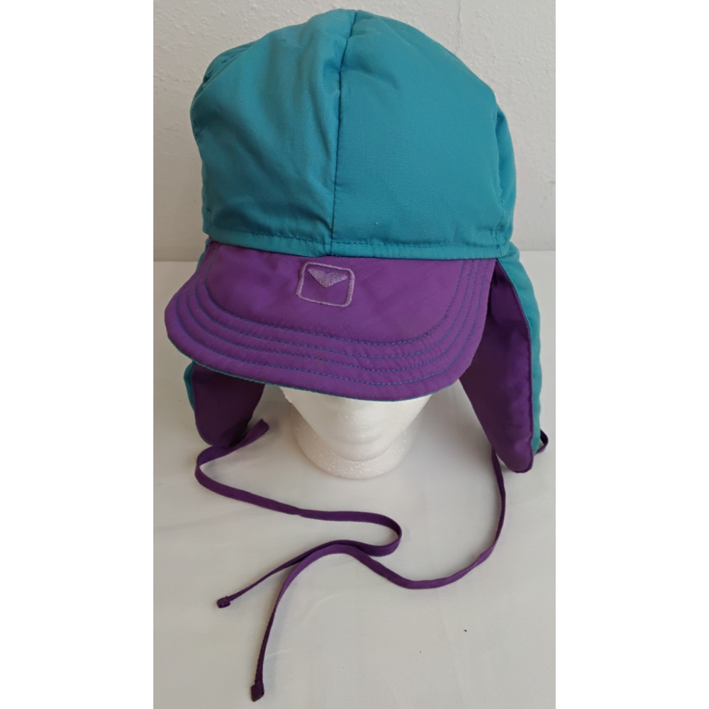 Vintage 1980s Down Filled Trapper Hat Blue/Purple Reversible Ladies M #Z5648 - Picture 8 of 12